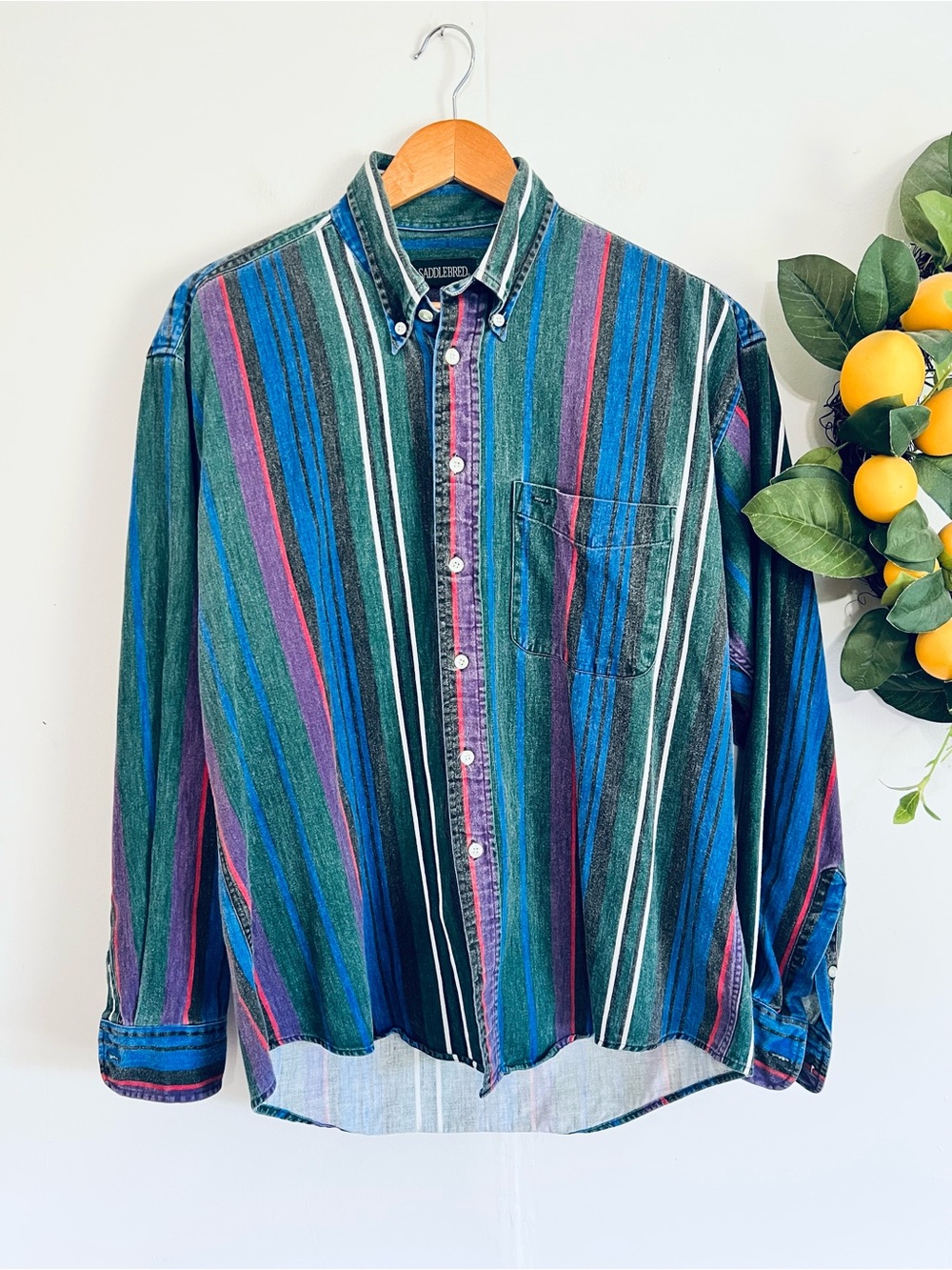 Vintage Saddlebred 90s Striped Western Cotton Button Up Shirt Mens M